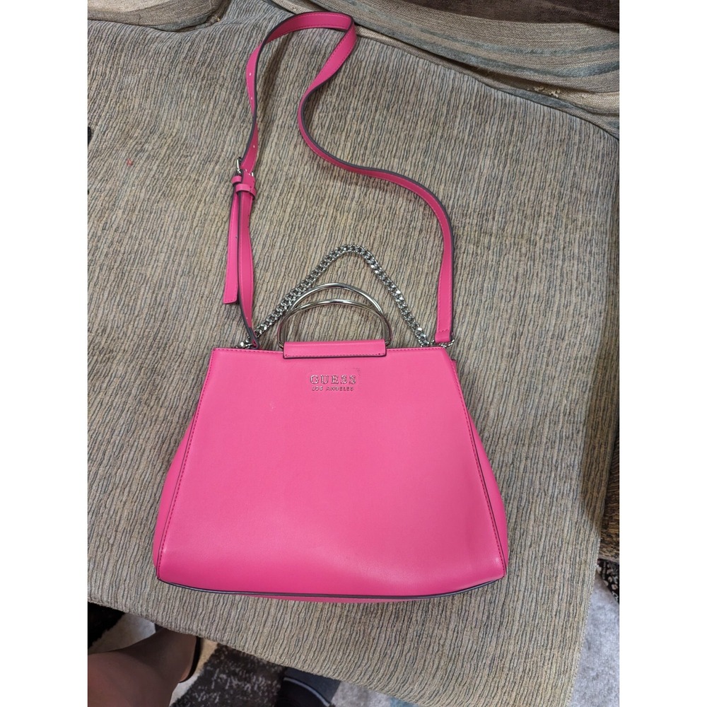 Guess hot pink small purse handbag chain metal handle or shoulder strap